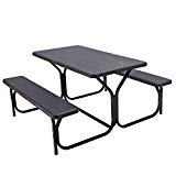 Giantex Picnic Table Bench Set Outdoor Camping All Weather Metal Base Wood-Like Texture Backyard Poolside Dining Party Garden Patio Lawn Deck Large Camping Picnic Tables for Adult (Black) Review