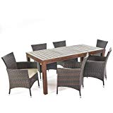 Great Deal Furniture TAFT Outdoor 7 Piece Dining Set with Dark Brown Finished Wood Table and Multibrown Wicker Dining Chairs with Beige Water Resistant Cushions Review Great Deal Furniture TAFT Outdoor 7 Piece Dining Set with Dark Brown Finished Wood Table and Multibrown Wicker Dining Chairs with Beige Water Resistant Cushions Review
