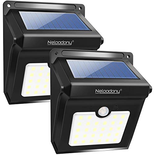 Neloodony Solar Motion Sensor Light Outdoor, Super Bright 28 LED Security Light Waterproof Motion Activated Wall Lights 2 Pack
