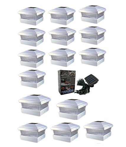 Newest Model 2-SMD (Bright White Outer Body Color) Solar Powered Bright Post Cap Fence Railing LED Lights for 5X5 PVC Post + One Free 100 LED String Solar Lights (15-Pack) For Sale