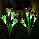 Garden Solar Lights Outdoor – 2 Pack Solar Powered Decorative Stake Lights with 8 Lily Flower, Multi-Color Changing LED Landscape Lights for Garden, Patio, Backyard (Purple and White)