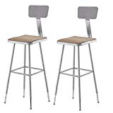 National Public Seating 6330HB-CN (2 Pack) 32″-39″ Height Adjustable Heavy Duty Square Seat Steel Stool With Backrest Grey