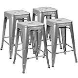 Cheap Devoko Metal Bar Stools 24” Indoor Outdoor Stackable Barstools Modern Industrial Vintage Silver Counter Bar Stools Set of 4 (Silver)