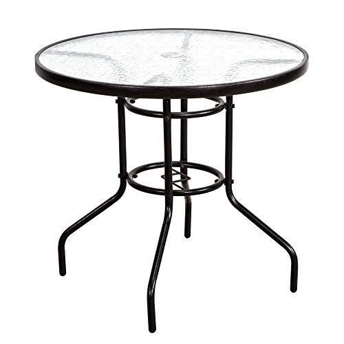 Cheap FurniTure Outdoor Patio Table Patio Tempered Glass Table 32″ Outdoor Bistro Tables with Umbrella Hole Perfect Garden Deck Lawn Round Table, Dark Chocolate