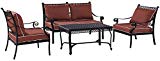 Crosley Furniture Portofino 4-Piece Outdoor Aluminum Conversation Set with Sangria Cushions – Black