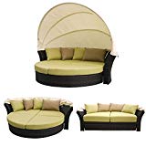 Cheap Martinique Outdoor Patio Canopy Bed with Hide-Away Footrest with Wicker Brown and Fabric Light Green
