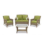 Quality Outdoor Living Greenport All-Weather Resin Wicker Deep Seating Patio Set, 4-Piece, Light Brown with Green Cushions For Sale Quality Outdoor Living Greenport All-Weather Resin Wicker Deep Seating Patio Set, 4-Piece, Light Brown with Green Cushions For Sale