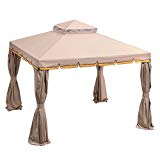 PURPLE LEAF 10 Feet Steel Frame Outdoor Gazebo Garden Canopy with Netting, Khaki For Sale PURPLE LEAF 10 Feet Steel Frame Outdoor Gazebo Garden Canopy with Netting, Khaki For Sale