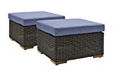 La-Z-Boy Outdoor New Boston Resin Wicker Patio Furniture Ottomans (2 Pack), Denim Blue with All Weather Sunbrella Cushions For Sale