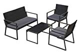 PATIOROMA 4 Pieces Patio Furniture Set Rattan Wicker Table and Chairs with Grey Seat Cushions, Outdoor PE Wicker, Black Review PATIOROMA 4 Pieces Patio Furniture Set Rattan Wicker Table and Chairs with Grey Seat Cushions, Outdoor PE Wicker, Black Review