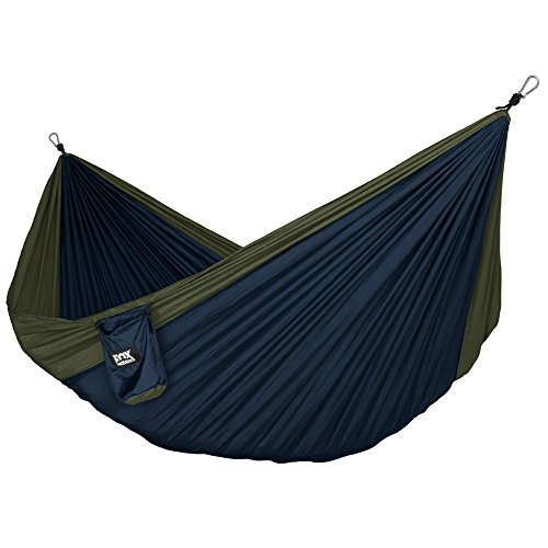 Fox Outfitters Neolite Double Camping Hammock – Lightweight Portable Nylon Parachute Hammock for Backpacking, Travel, Beach, Yard. Hammock Straps & Steel Carabiners Included