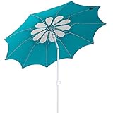 AMMSUN 2017 10 Panels 7ft Polyester Fabric Heavy Duty Beach Umbrella, Adjustable Height, Hollow Pattern with Tilt UPF 50+ Teal/White For Sale