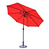 CC Outdoor Living 9’ Red and Brown Patio Umbrella with Crank and Tilt and Cast Iron Base For Sale CC Outdoor Living 9’ Red and Brown Patio Umbrella with Crank and Tilt and Cast Iron Base For Sale