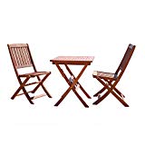 VIFAH V03SET1 Outdoor Wood 3-Piece Bistro Set, Natural Wood Finish, 24 by 24 by 27-Inch Review