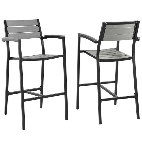 Modway Maine Aluminum Outdoor Patio Bar Stools in Brown Gray - Set of 2