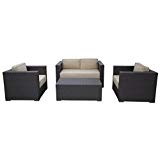 Abba Patio 4 Piece Outdoor Wicker Patio Sofa Set with Cushioned Seat, Brown For Sale