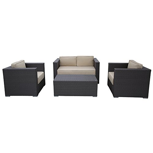 Abba Patio 4 Piece Outdoor Wicker Patio Sofa Set with Cushioned Seat, Brown