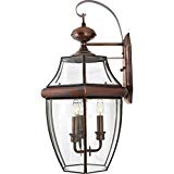Torbrook Outdoor Wall Lantern Lighting for Garage Exterior, Brown, Clear Glass, Extra Large 3-Light 180 Watts, Copper Patina Review