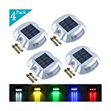 YUELGUANG Solar Dock Light- Set of 4- LED Deck Light Solar Powered Path Road Dock Lights Outdoor Warning Step Lamps for Driveway Garden Deck Walkway Backyard Fence Patio(4 Pack,Red) For Sale