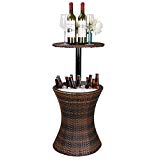 Super Deal 3in1 All-Weather Wicker Bar Table + Ice Bucket + Cocktail Coffee Table All in One, Rattan Style Adjustable Height Patio Party Deck Pool Use, Brown Review