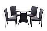 5 Pc Patio Resin Outdoor Wicker Dining Set. Round Table w/Glass+4 Side Chair. Black Color 5 Pc Patio Resin Outdoor Wicker Dining Set. Round Table w/Glass+4 Side Chair. Black Color