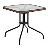 Flash Furniture 28” Square Tempered Glass Metal Table with Dark Brown Rattan Edging Flash Furniture 28” Square Tempered Glass Metal Table with Dark Brown Rattan Edging