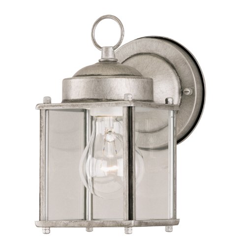 Westinghouse 6468400 One-Light Exterior Wall Lantern, Antique Silver Finish on Steel with Clear Glass Panels For Sale
