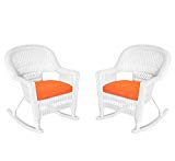Jeco W00206R-B_2-FS016 Rocker Wicker Chair with Orange Cushion, Set of 2, White