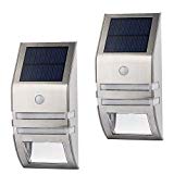LED Solar Light Solar Garden Fence Light 5 LEDs for Wall Patio Pathway, Fence Stairs Stainless Steel Waterproof Outdoor Light with Motion Sensor (Warm White) For Sale