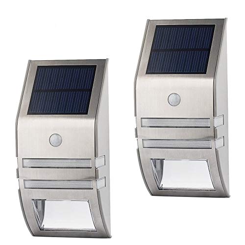 LED Solar Light Solar Garden Fence Light 5 LEDs for Wall Patio Pathway, Fence Stairs Stainless Steel Waterproof Outdoor Light with Motion Sensor (Warm White) For Sale