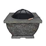 Great Deal Furniture Laraine Outdoor 32″ Wood Burning Light-Weight Concrete Square Fire Pit, Grey