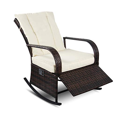 YIKEEA 1-2 Pieces Patio PE Rattan Wicker Rocking Chair Auto Adjustable Patio Sofa Relaxing Lounge Chair Furniture (1 Piece, Brown) Review