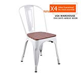 Industrial Metal with Wood Seat Dining Modern Bistro Cafe Stackable Side Chair, Set of 4 White