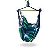 iCorer Hammock Chair Swing Seat for Indoor or Outdoor Spaces, S Hook & Rope Included, Blue & Green Stripes, 2 Seat Cushions, Max. 265 Lbs Review