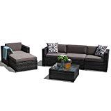 Cheap Super Patio Outdoor Patio Furniture Set, 6 Piece Outdoor Rattan Sectional Furniture Set with Light Brown Seat and Back Cushions, Gray