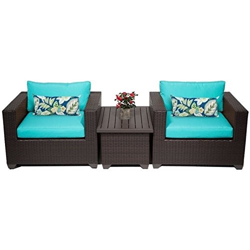 TK Classics 3 Piece Belle Outdoor Wicker Patio Furniture Set, Aruba For Sale