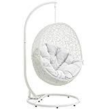 Modway EEI-2273-WHI-WHI Hide Wicker Rattan Outdoor Patio Balcony Porch Lounge Egg Swing Chair Set with Stand White