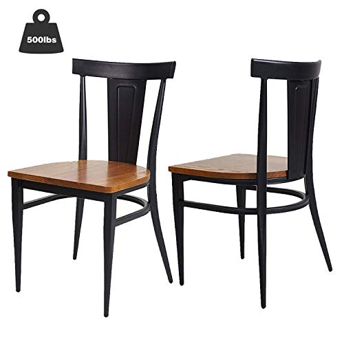 Cheap KARMAS PRODUCT 2 Pack Stackable Metal Dining Chairs w/Wood Seat,Indoor/Outdoor Bistro Cafe Side Chairs (Black)