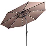 Giantex 10ft Solar Patio Umbrella Sunbrella with LED Lighted, 8 Ribs Market Steel Tilt w/Crank for Garden, Deck, Backyard, Pool Indoor Outdoor Use, Tan For Sale
