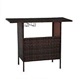 AECOJOY Patio PE Wicker Bar Table Brown Rattan Shelves Counter Garden Outdoor Furniture