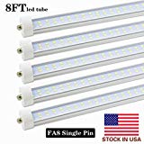 Cheap T8/T10/T12 8FT LED Bulbs Tube Light,8ft Single Pin FA8 Base, 65W 7000LM, 6000K Cold White,96″ Dual Row LED Fluorescent Bulbs (130W Replacement), Clear Cover, Dual-Ended Power (Ballast Removal),10-Pack