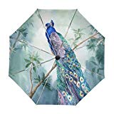 ALAZA Peacock Watercolor Travel Umbrella Auto Open Close UV Protection Windproof For Sale