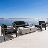 Coral Bay Outdoor Grey Aluminum 5 Piece Loveseat Chat Set with Fire Table Review