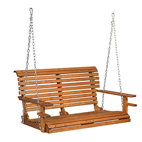 BuyHive 4ft Porch Swing Wood Patio Swing Chair Hanging Bench Deck Courtyard w/Cup Holder For Sale