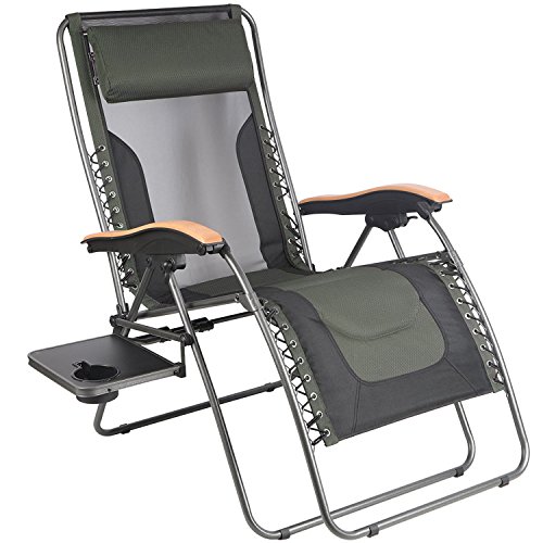 PORTAL Oversized Mesh Back Zero Gravity Recliner Chairs, XL Padded Seat Adjustable Patio Lounge Chair with Lumbar Support Pillow and Side Table Support 350lbs (Dark Green) For Sale