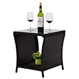 Cheap Kinbor Black Outdoor Square Wicker Rattan Side Tea Table w/Glass Top Patio Furniture Storage