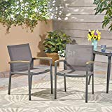 Great Deal Furniture Emma Outdoor Mesh and Aluminum Frame Dining Chair (Set of 2), Gray
