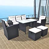 Festnight 6 Piece Outdoor Wicker Patio Garden Dining Set, Poly Rattan Furniture Black Review