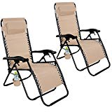 Giantex Folding Zero Gravity Reclining Lounge Chairs Outdoor Beach Patio Yard New (2Light Brown)