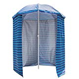 Sundale Outdoor 5.6 Feet Sand Anchor Beach Umbrella Market with Drape, Side Panel and Push Button Tilt, 8 Steel Ribs, Heavy Duty Canopy Waterproof, UV Resistance, Heat Insulating (Ocean Stripe) For Sale
